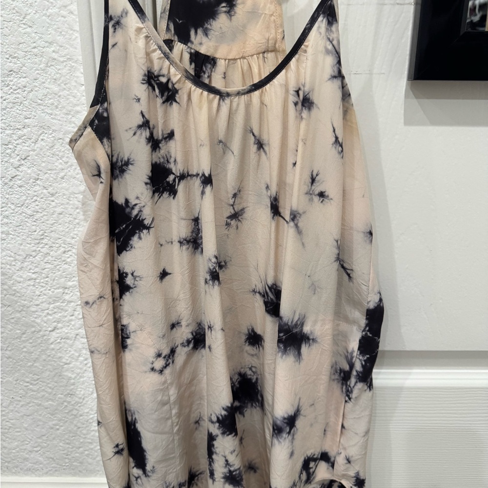 Rebecca Taylor Navy and Cream Tie-Dye Tank Top